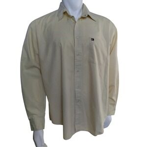 Tommy Hilfiger Mens Button Down Shirt Large Cream Yellow Long Sleeve Cotton Logo